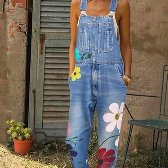 MISSLOOK Denim - Miss Look jean overalls, size medium, floral painted, in good condition